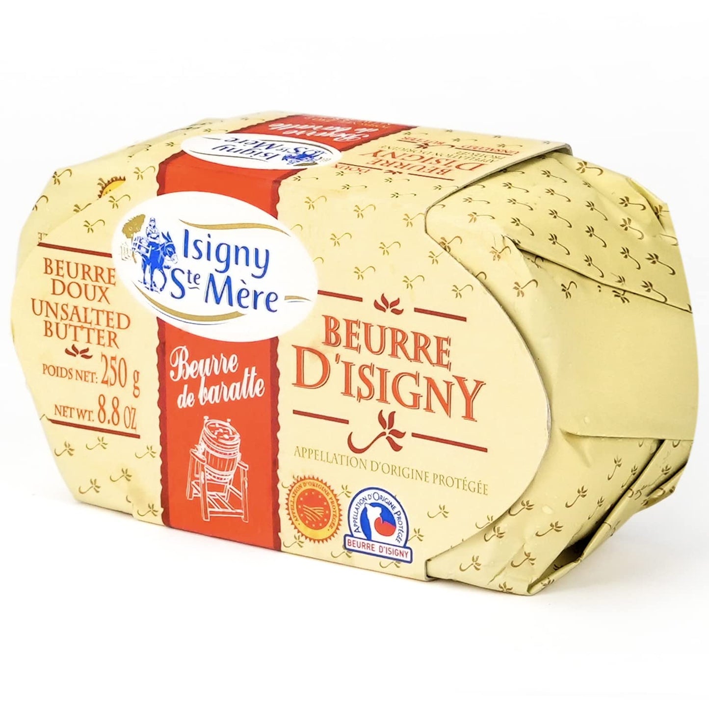 Isigny Beurre de Baratte Butter, Unsalted - 8.8 oz - 20/ Case