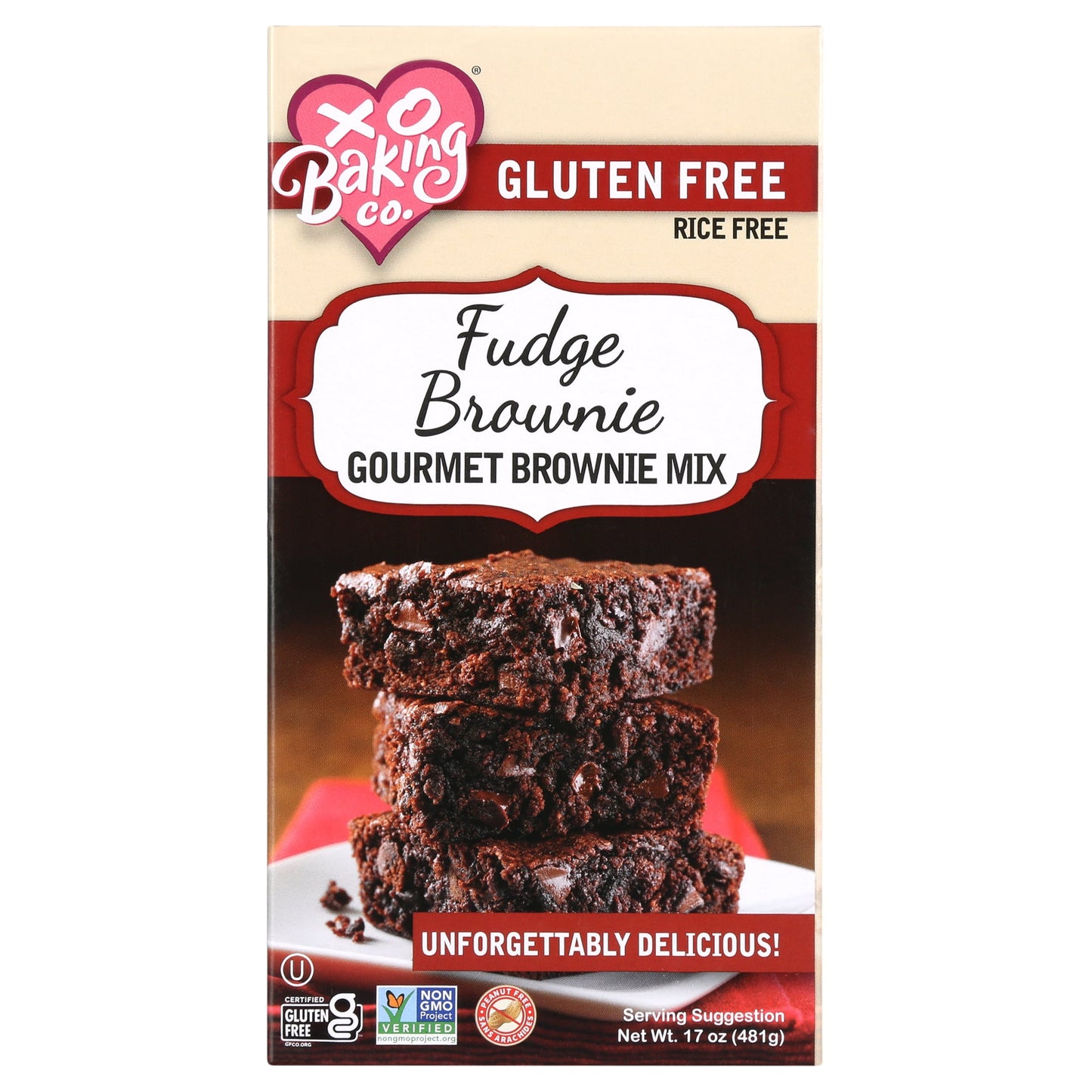 Gluten Free Fudge Brownie Gourmet Brownie Mix - Non-GMO, Kosher, Rice Free, Soy Free, Dairy Free, Peanut Free, No Preservatives, No Artificial Flavors or Colors - 17 oz