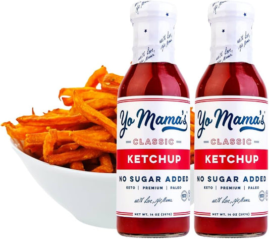 Keto Classic Ketchup by Yo Mama's Foods – Pack of 2 - No Sugar Added, Low Carb, Vegan, Gluten Free
