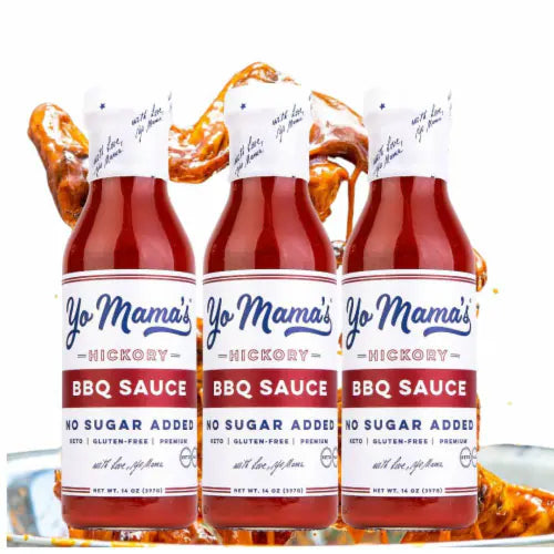 Keto Hickory Barbecue BBQ Sauce by Yo Mama's Foods – Pack of 3 - No Sugar Added, Low Carb, Vegan, Gluten Free