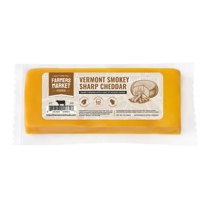 Farmers' Market Vermont Smokey Sharp Cheddar Cheese Block, 7 oz - Pack of 3