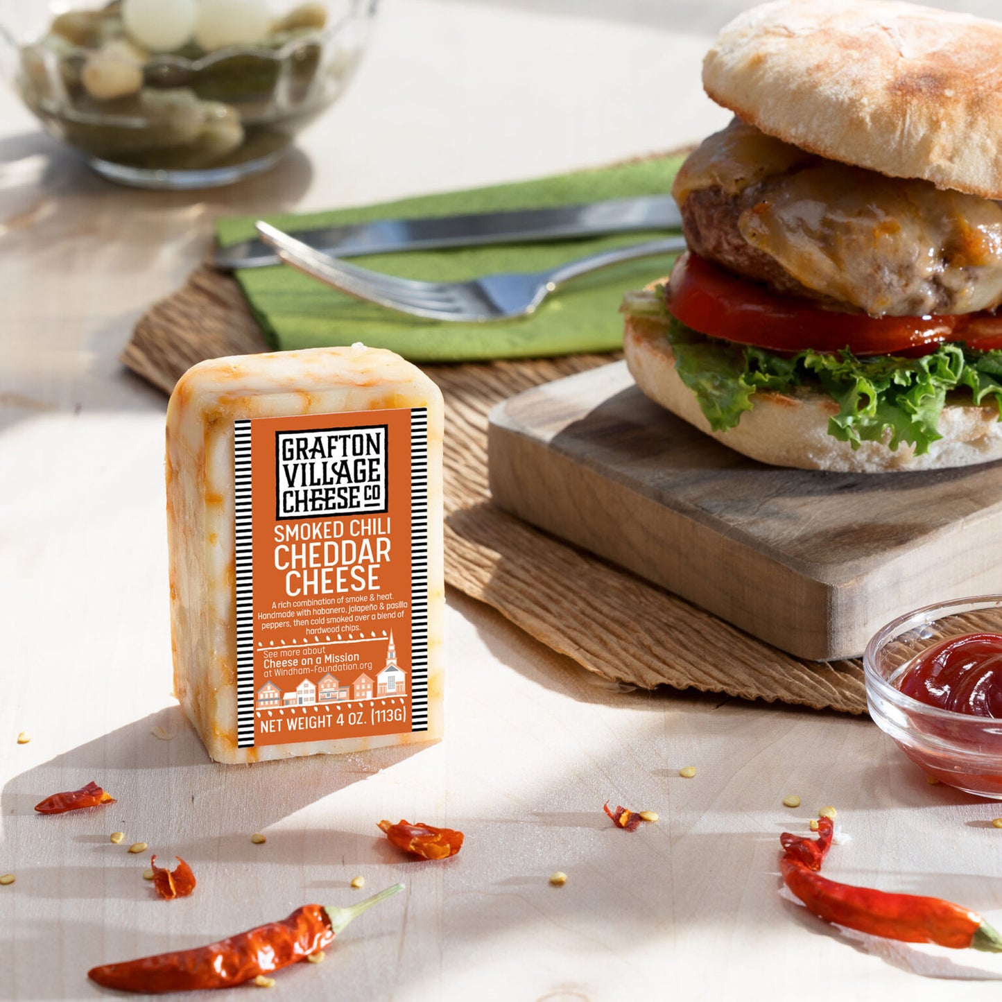 Grafton’s Smoked Chili Cheddar Cheese, 8 oz - Pack of 2