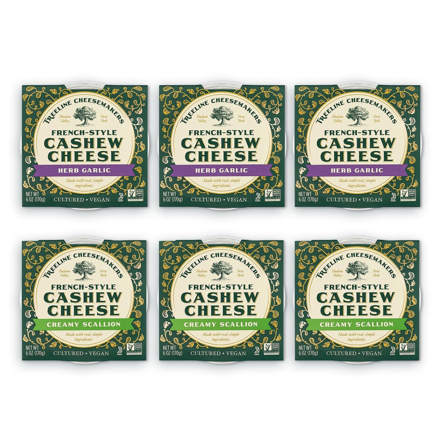 Treeline French Style Cheese, Vegan - Herb Garlic, Scallion - Pack of 6
