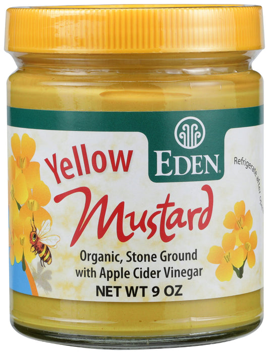 Eden Organic Yellow Mustard - Glass Jar, Stone Ground, with Apple Cider Vinegar, 9 oz - Pack of 2