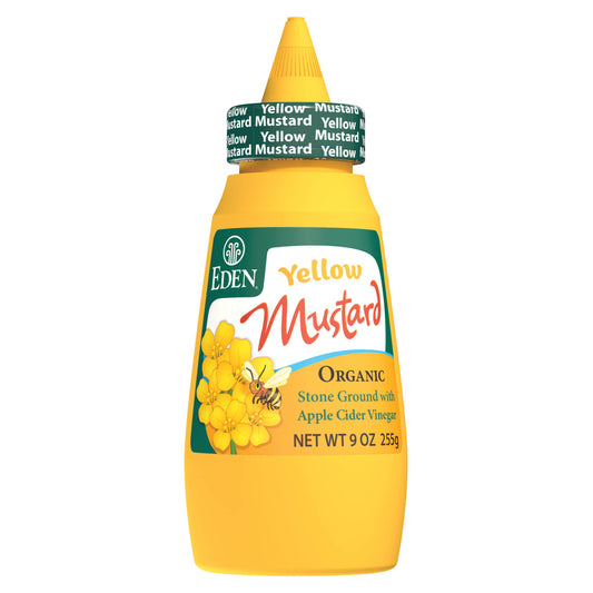 Eden Organic Yellow Mustard - Squeeze Bottle, Stone Ground, with Apple Cider Vinegar, 9 oz - Pack of 2