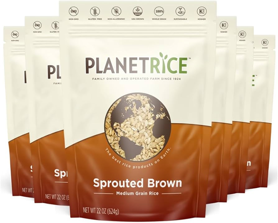 Planet Rice Sprouted Brown Rice - Gaba Rice Gluten Free, Vegan, Paleo - Pack of 6