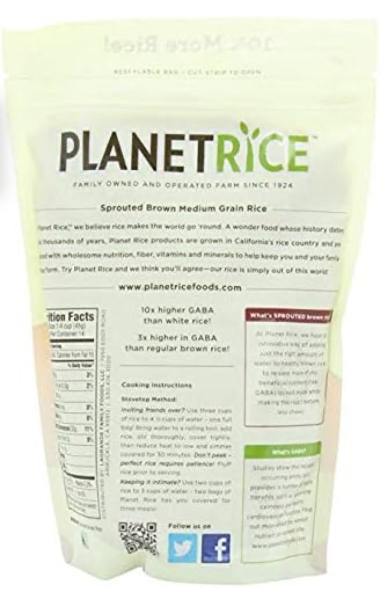 Planet Rice Sprouted Brown Rice - Gaba Rice Gluten Free, Vegan, Paleo - Pack of 6
