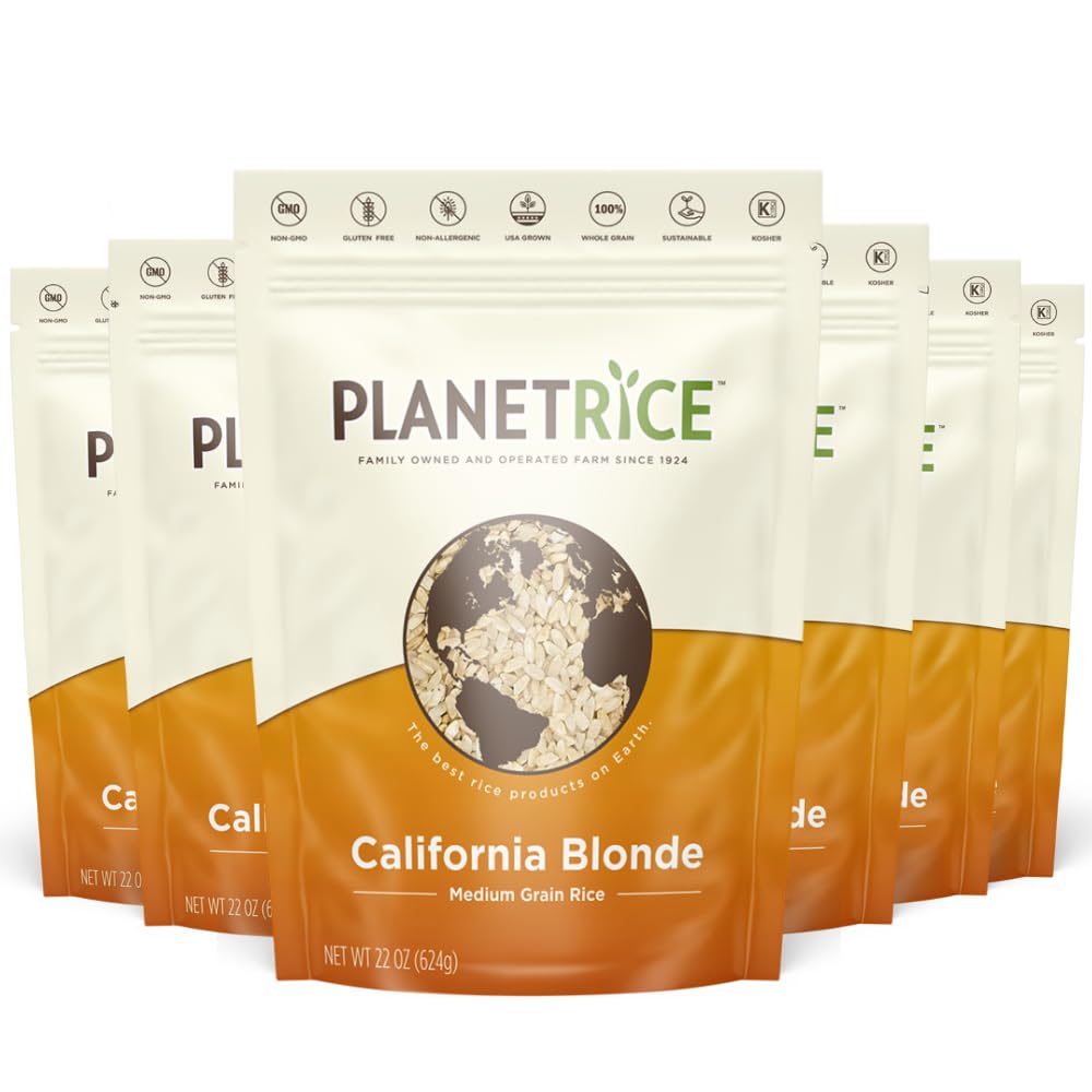 Planet Rice Sprouted California Blonde Rice - Gaba Rice Gluten Free, Vegan, Paleo - Pack of 6