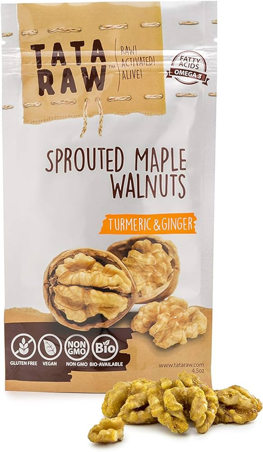 TATA RAW - Organic Sprouted Maple Walnuts - Turmeric, Ginger - 1 lb