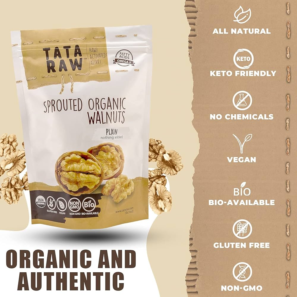 TATA RAW - Sprouted Organic Walnuts - PLAIN. Nothing added -1 lb