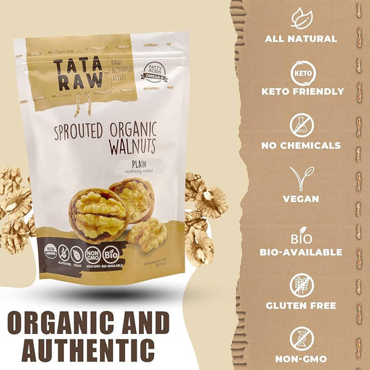 TATA RAW - Sprouted Organic Walnuts - PLAIN. Nothing added -1 lb