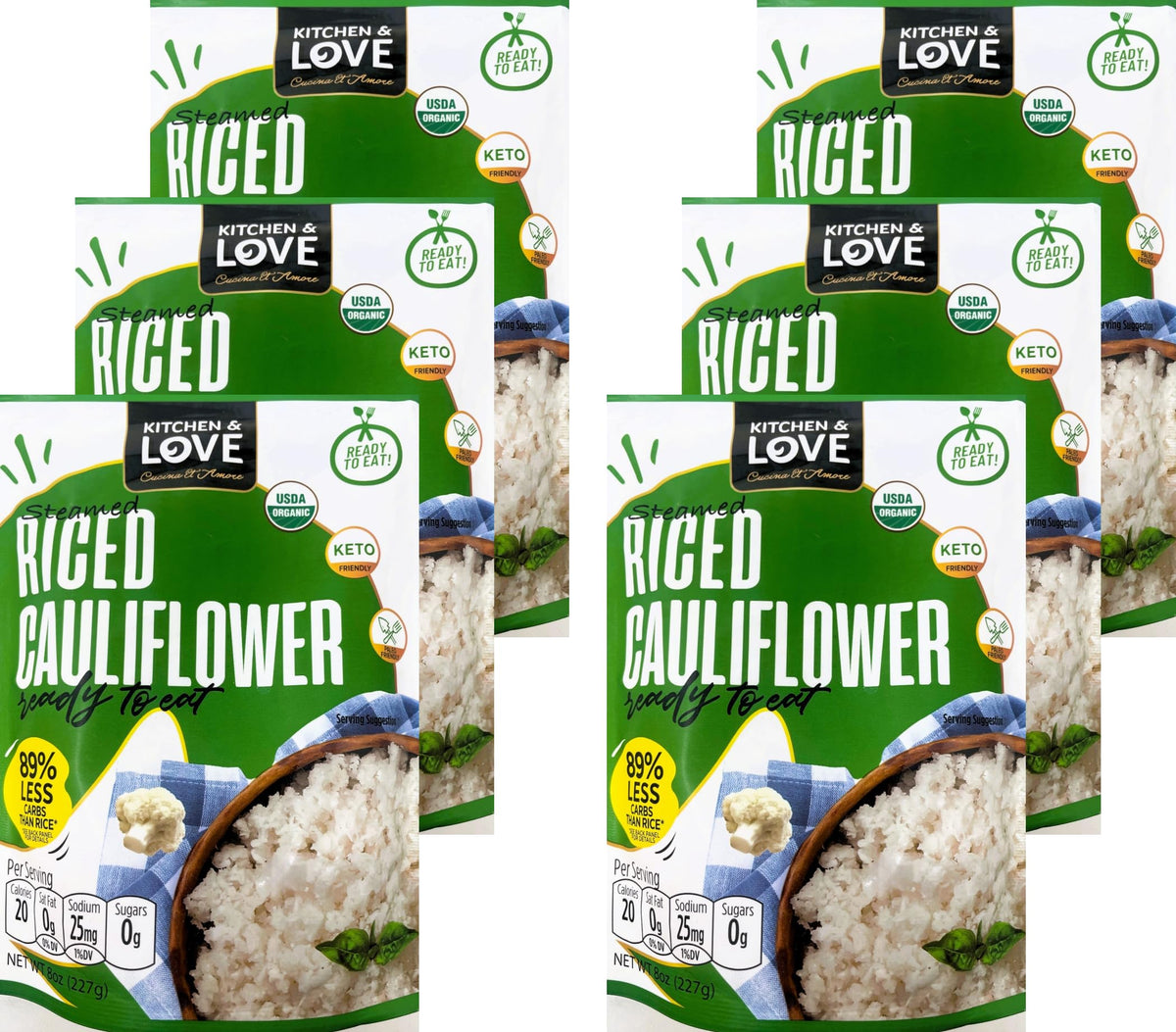 Kitchen & Love Organic Riced Cauliflower, 8 oz (6 Pack)