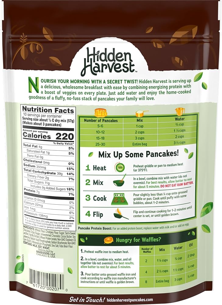 Hidden Harvest Pancake & Waffle Mix, Chocolate Chip - Non-GMO, 20 oz - Pack of 2