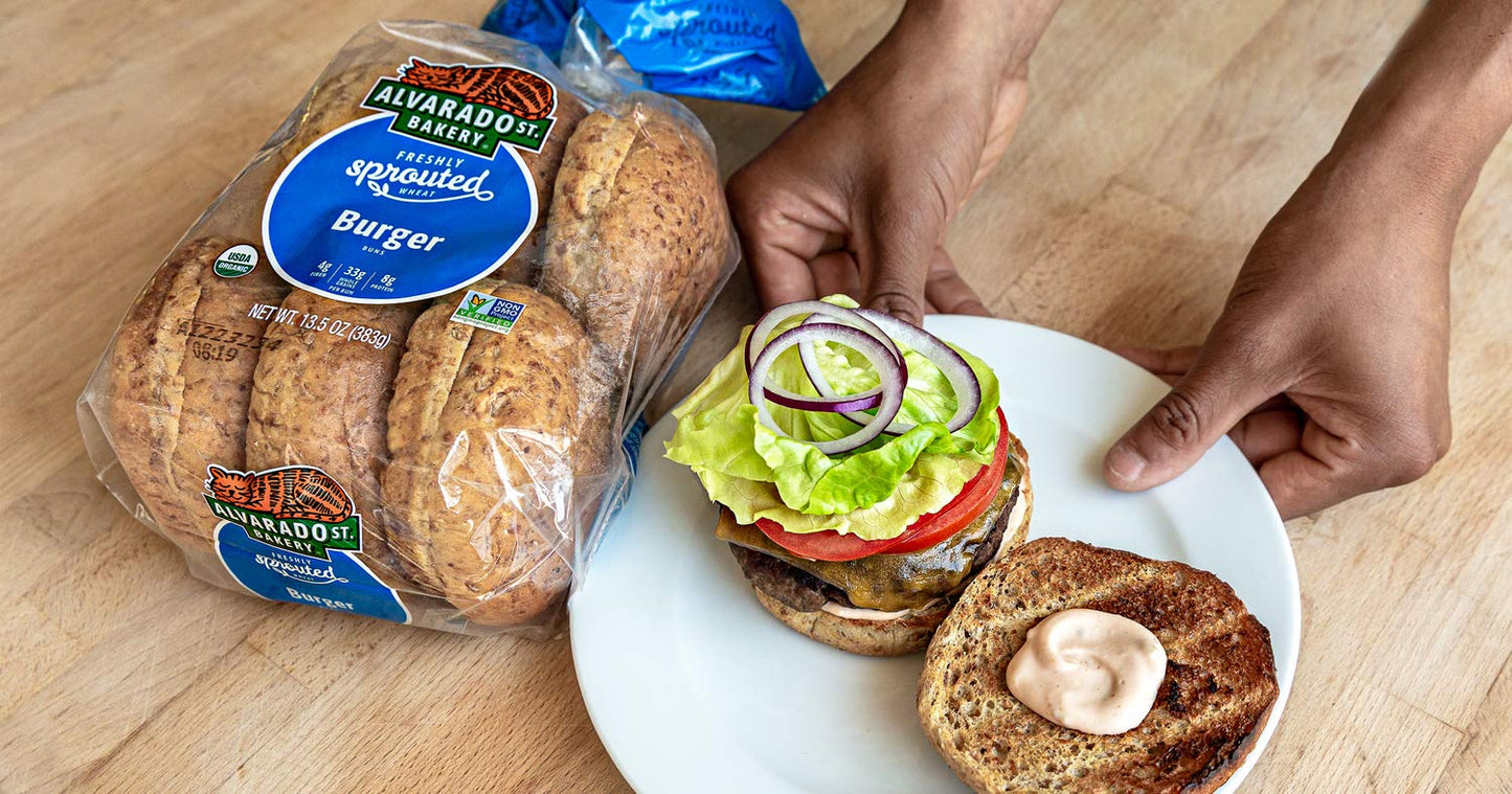 Alvarado Street Bakery Organic Sprouted Wheat Hamburger Buns, Bag of 6 - Pack of 2