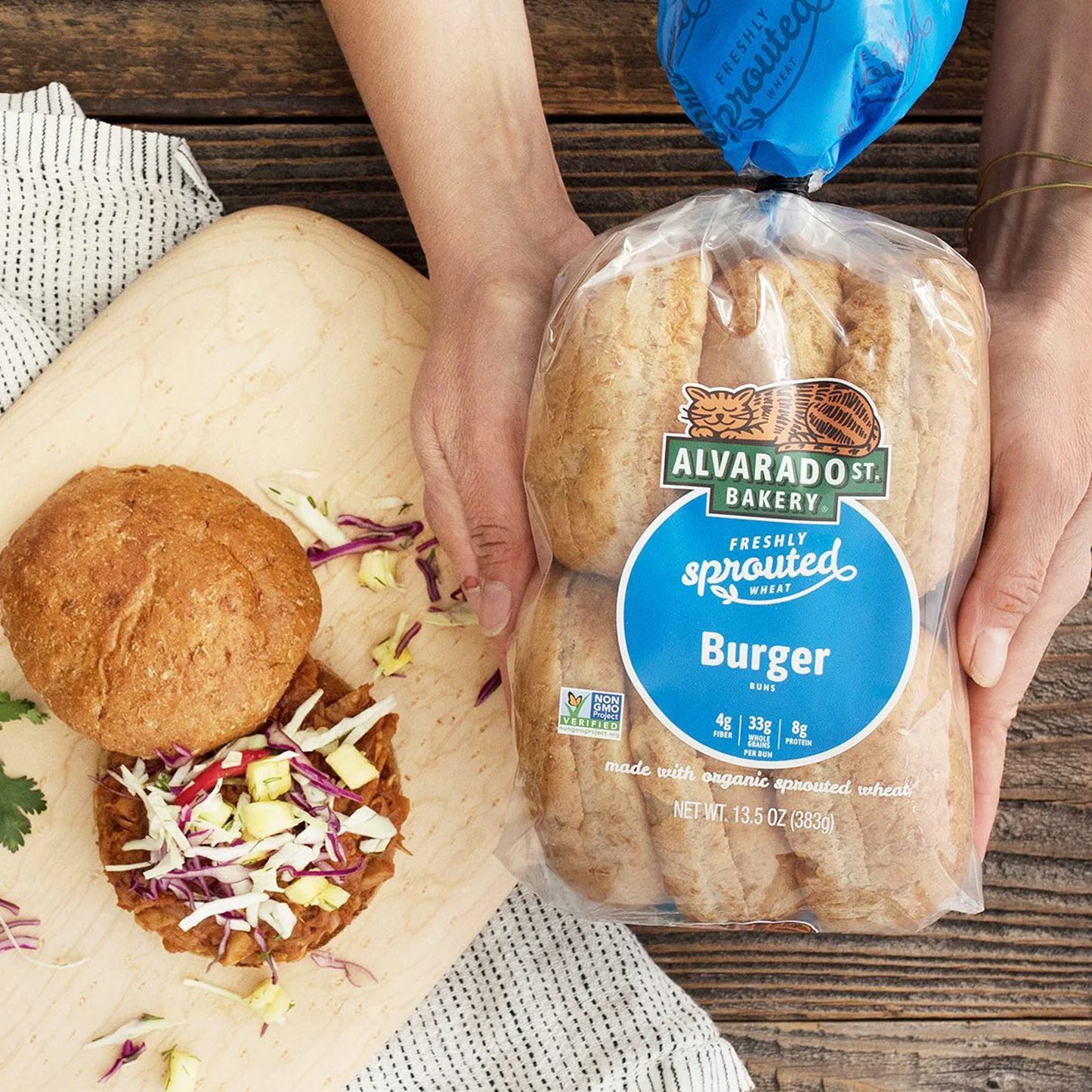 Alvarado Street Bakery Organic Sprouted Wheat Hamburger Buns, Bag of 6 - Pack of 2