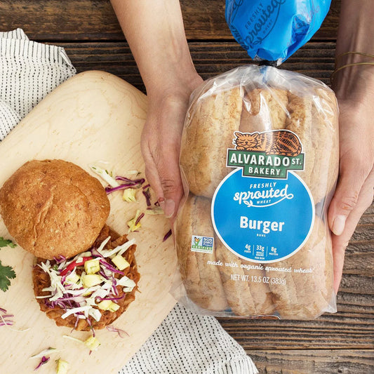 Alvarado Street Bakery Organic Sprouted Wheat Hamburger Buns, Bag of 6 - Pack of 2