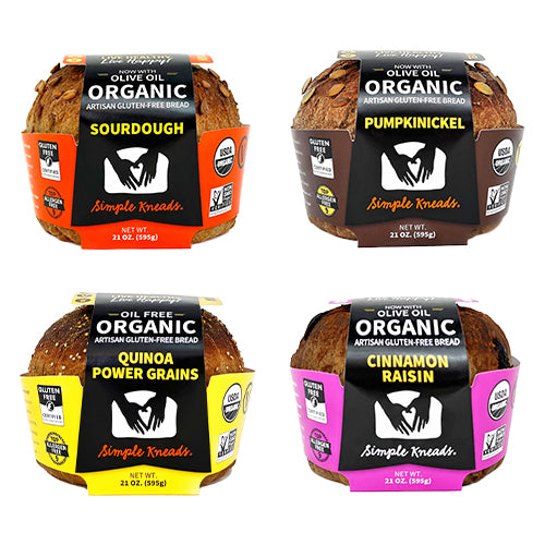 Organic, Gluten Free Variety Bread - Sourdough, Swirly Cinnamon Raisin, Pumpernickel, Quinoa Power Grains - Pack of 4