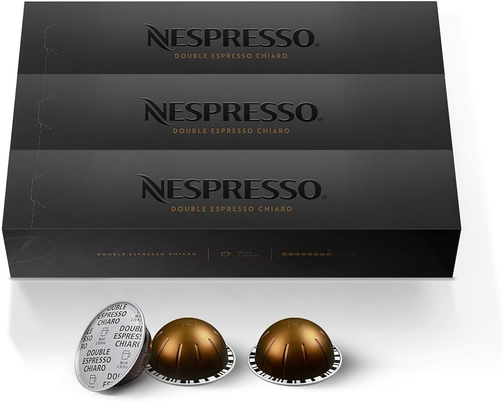 Nespresso Capsules Vertuo, Double Espresso Chiaro, Medium Roast Espresso Coffee, - 30 Count Coffee Pods, Brews 7.8 oz