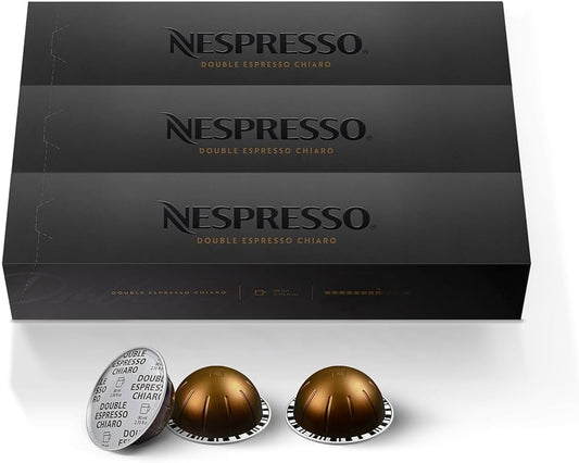 Nespresso Capsules Vertuo, Double Espresso Chiaro, Medium Roast Espresso Coffee, - 30 Count Coffee Pods, Brews 7.8 oz