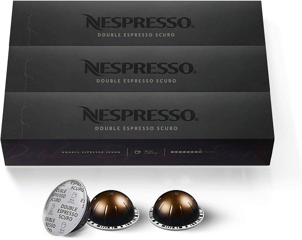 Nespresso Capsules Vertuo, Double Espresso Scuro, Dark Roast Espresso Coffee - 30 Count Coffee Pods, Brews 7.8 oz