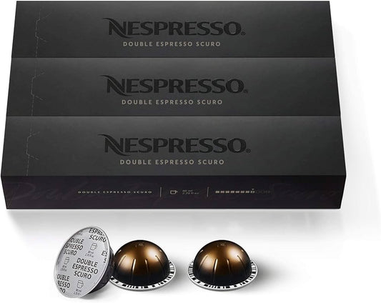Nespresso Capsules Vertuo, Double Espresso Scuro, Dark Roast Espresso Coffee - 30 Count Coffee Pods, Brews 7.8 oz