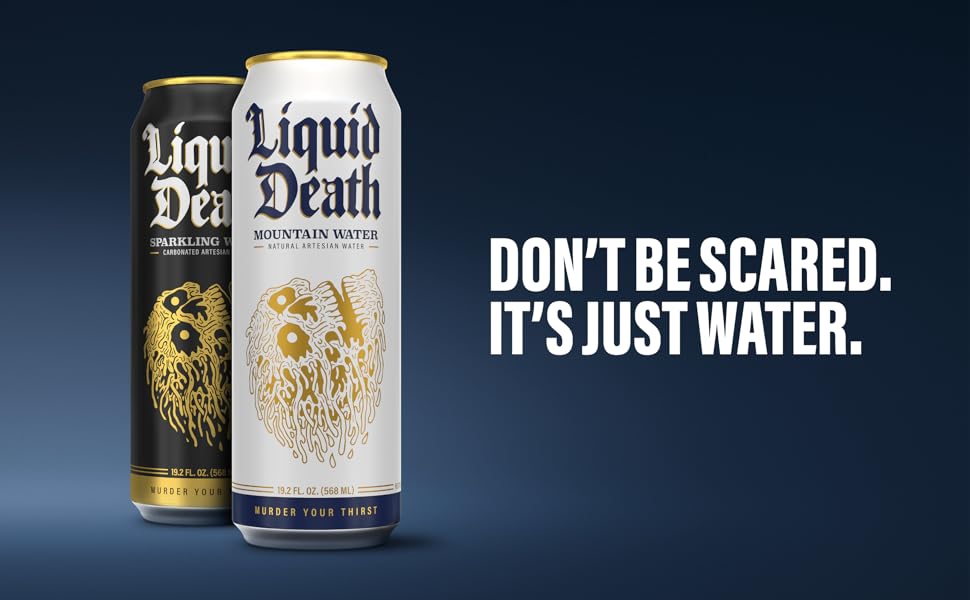 Liquid Death, Still Mountain Water, Real Mountain Source, Natural Minerals & Electrolytes - 8 Pack - King Size 19.2 oz Cans