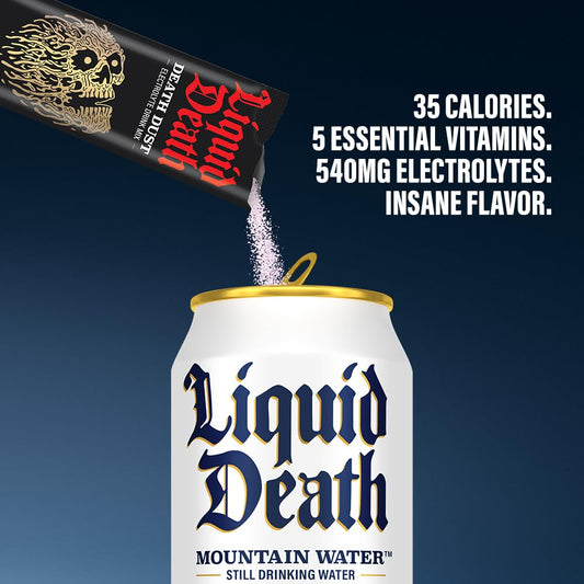 Liquid Death, Still Mountain Water, Real Mountain Source, Natural Minerals & Electrolytes - 8 Pack - King Size 19.2 oz Cans
