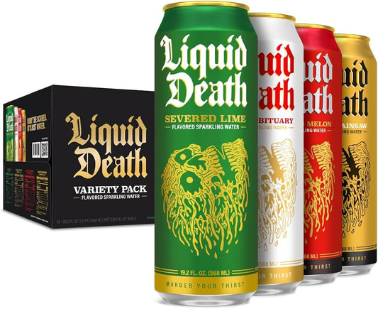 Liquid Death, Flavored Sparkling Water Variety Pack - 8 Pack - King Size 19.2 oz Cans