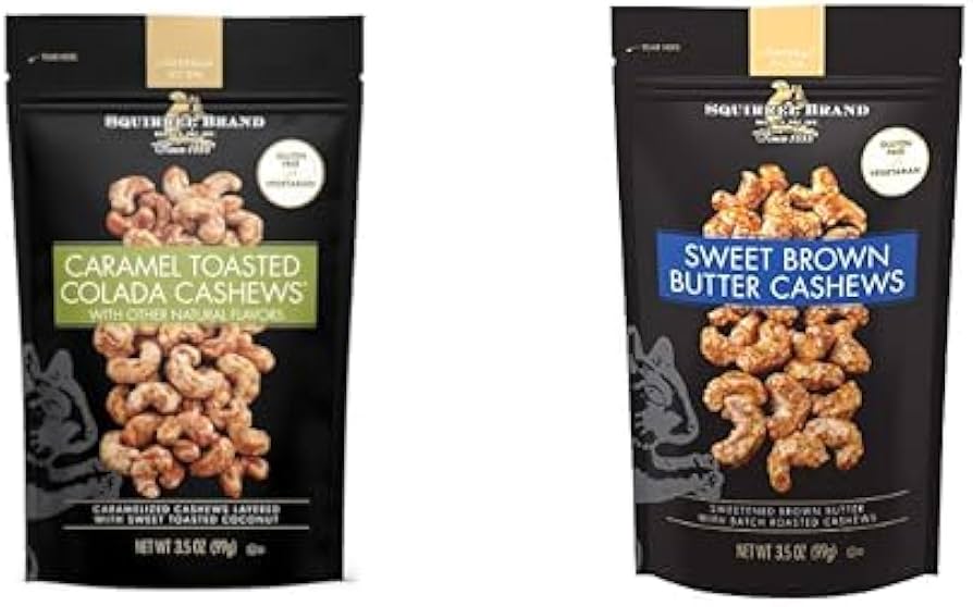Caramel Toasted Colada Cashews & Sweet Brown Butter Cashews, 3.5 oz - Gluten Free, Vegetarian - Pack of 2