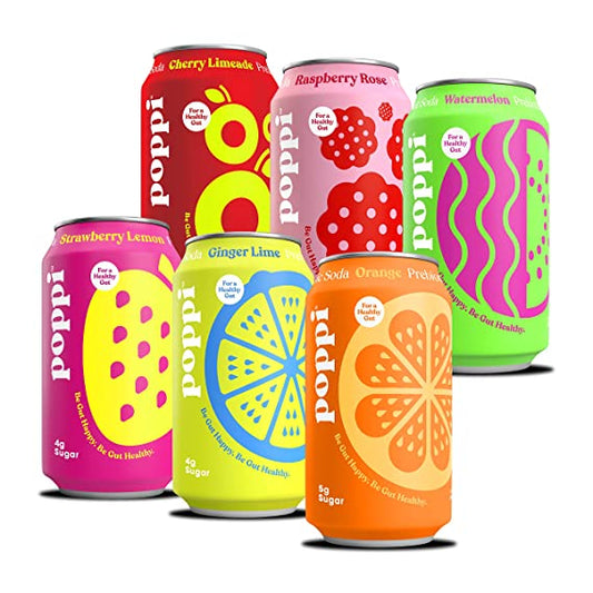 POPPI Sparkling Prebiotic Soda, Beverages w/Apple Cider Vinegar, Seltzer Water & Fruit Juice, Fun Favorites -12 Pack