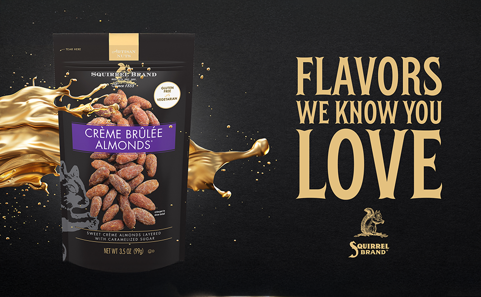 Squirrel, Crème Brulee Almonds, 3.5 oz - Gluten Free, Vegetarian - Pack of 2