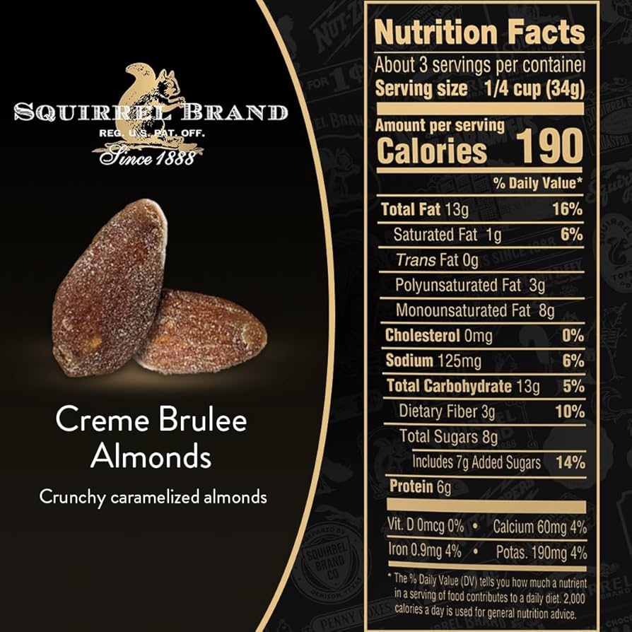 Squirrel, Crème Brulee Almonds, 3.5 oz - Gluten Free, Vegetarian - Pack of 2