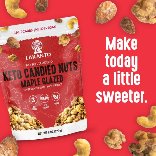 Lakanto Candied Nuts Maple Glazed - No Sugar Added, Sweetened with Monk Fruit, 3 Net Carbs, Keto Diet Friendly, Vegan, On the Go Snack Anytime - Pack of 2