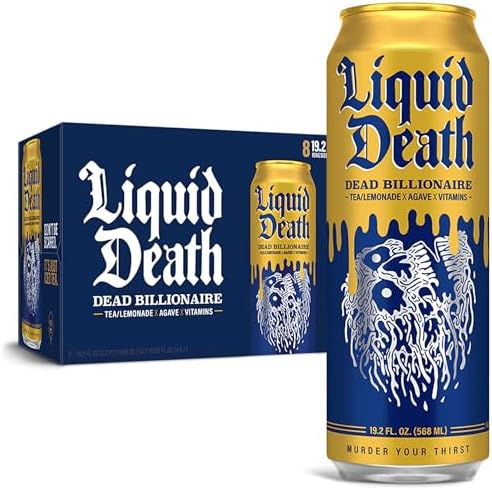 Dead Billionaire Iced Tea, Half Lemonade Half Black Tea Sweetened With Real Agave, B12 & B6 Vitamins, Low Calorie & Low Sugar - 8 Pack - King Size 19.2 oz Cans