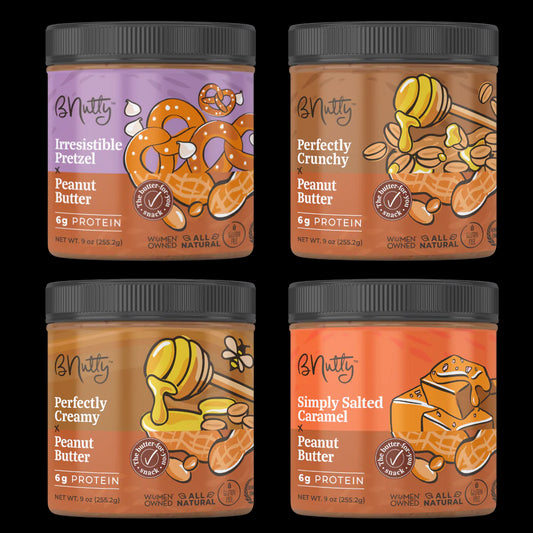 bNutty Sweet and Salty Peanut Butter - Assorted Flavors - Gluten Free, High Protein - Natural Peanut Butter - 4 Pack