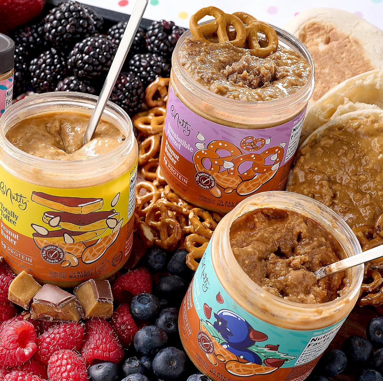 BNutty Gourmet Peanut Butter Holiday Gift 4 Pack - Cinnamon Sugar Cookie, Pecan Pie, Gingerbread, Joyful Cranberry