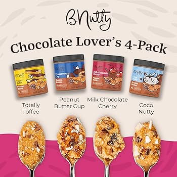 BNutty Chocolate Dream Variety Pack | Natural, Crunchy, Creamy & Gluten Free Peanut Butter Jars & Spread | Peanut Butter Cup, Milk Chocolate Cherry, Totally Toffee & Coco - 4 Pack