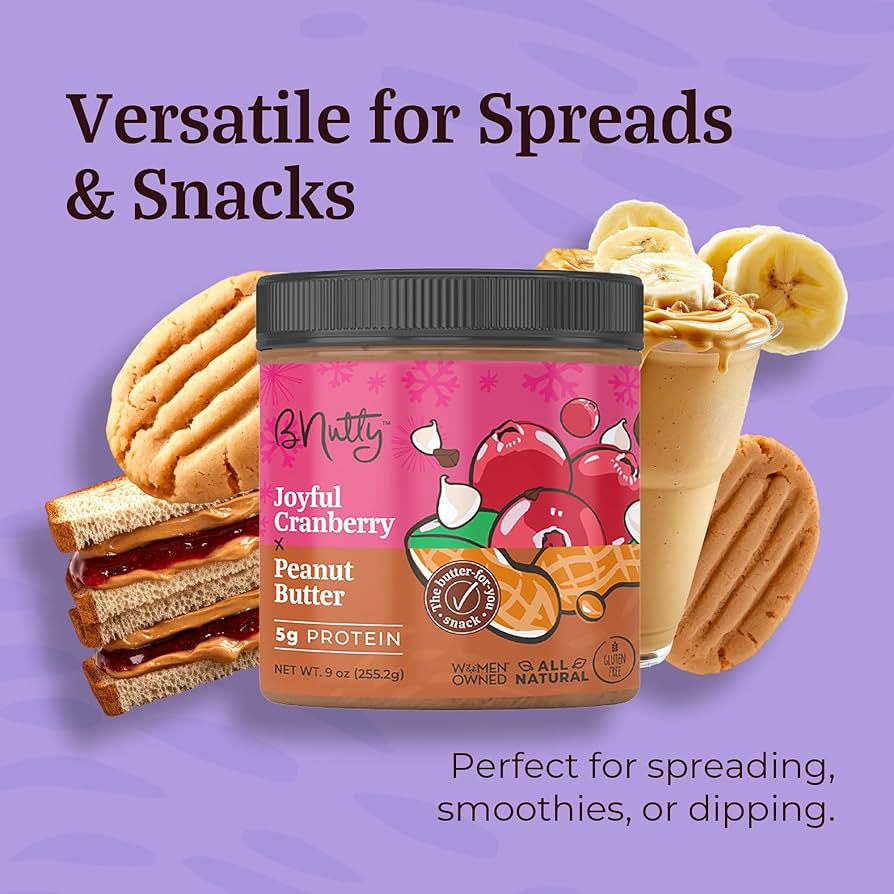 BNutty Fruit Lover's Peanut Butter | Gluten-Free, Natural Ingredients | Assorted Flavors, Smooth & Creamy Peanut Butter | Perfect for Spreads & Snacks - 4 Pack