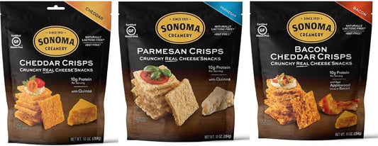 Sonoma Creamery Cheese Crisps Variety Pack - Cheddar, Bacon Cheddar, & Parmesan - 10 oz - Pack of 3