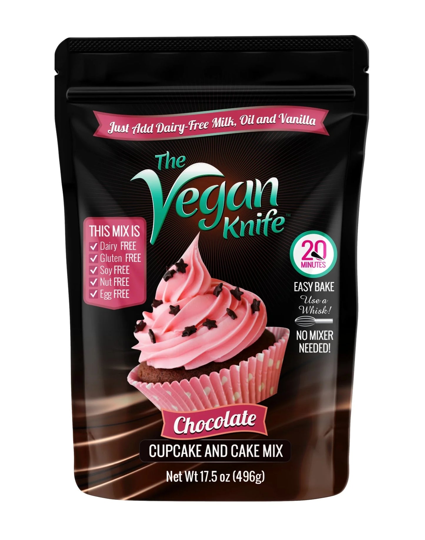 The Vegan Knife Gluten Free & Vegan Chocolate Cake Mix, No Wheat, No Soy, No Nuts, No Dairy, 17.5 oz - Pack of 2