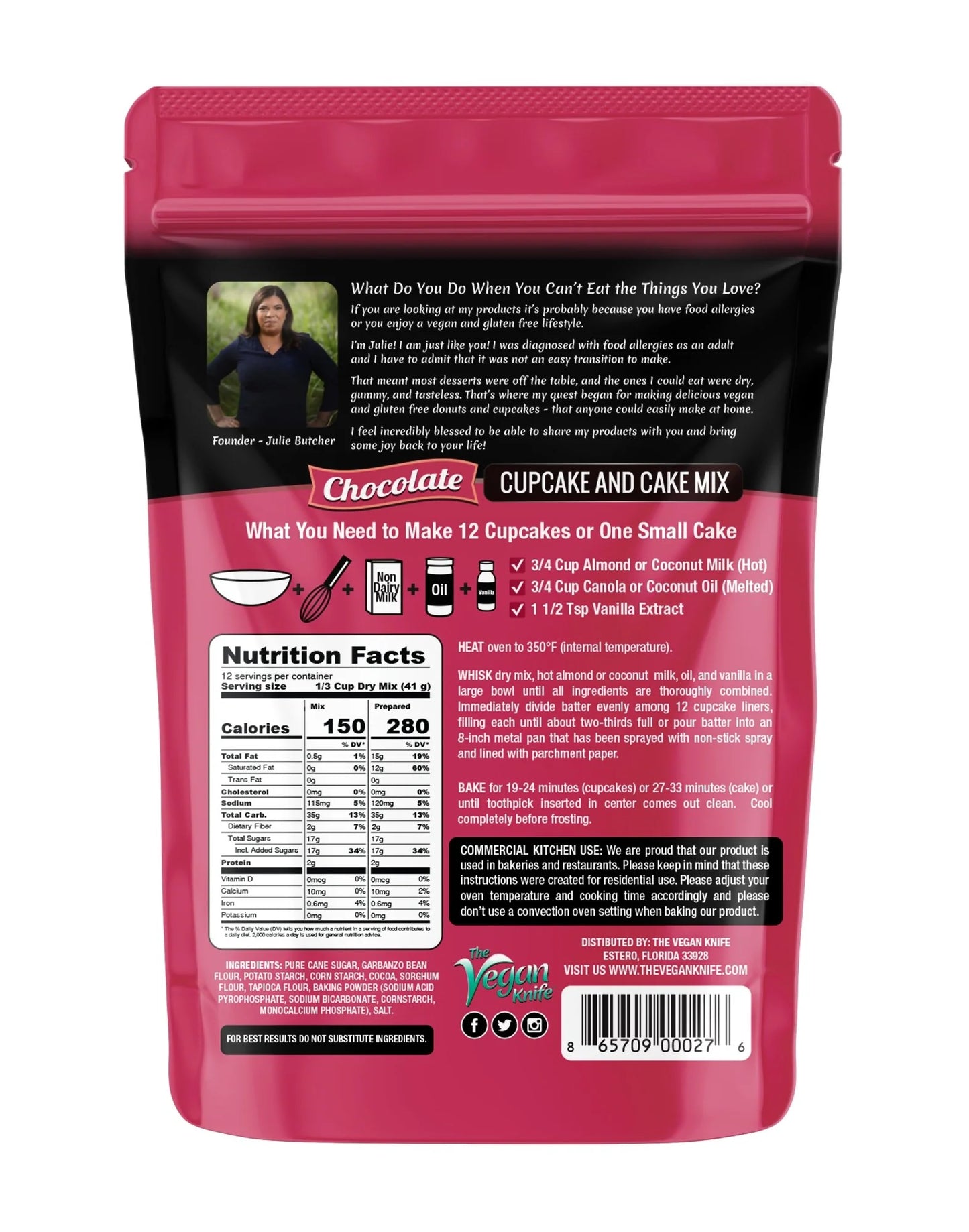 The Vegan Knife Gluten Free & Vegan Chocolate Cake Mix, No Wheat, No Soy, No Nuts, No Dairy, 17.5 oz - Pack of 6