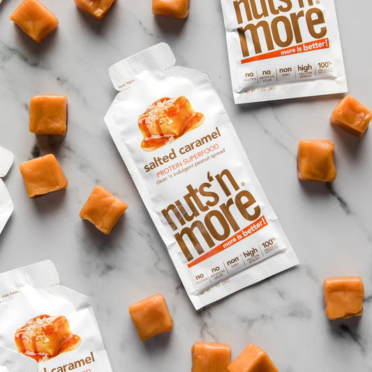 Nuts 'N More Salted Caramel Snack Packs - High Protein Peanut Spread, Low Carb, Low Sugar, Gluten Free, Non-GMO, with Omega-3s and Antioxidants - 1.10 oz Packets, Pack of 10