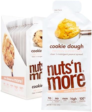 Nuts 'N More Cookie Dough Snack Packs - High Protein Peanut Spread, Low Carb, Low Sugar, Gluten Free, Non-GMO, with Omega-3s and Antioxidants - 1.10 oz Packets, Pack of 10