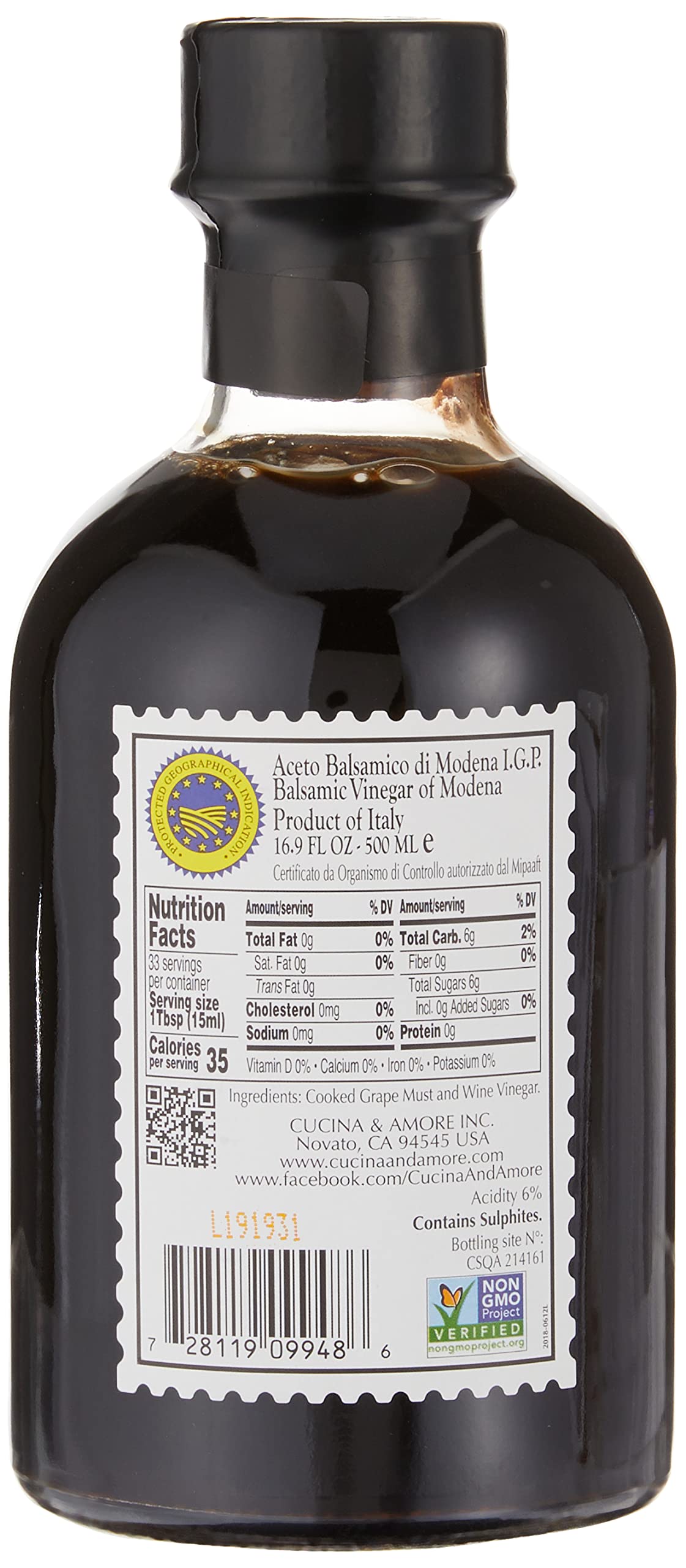 Cucina & Amore Balsamic Vinegar of Modena - 16.9  oz -Pack of 2