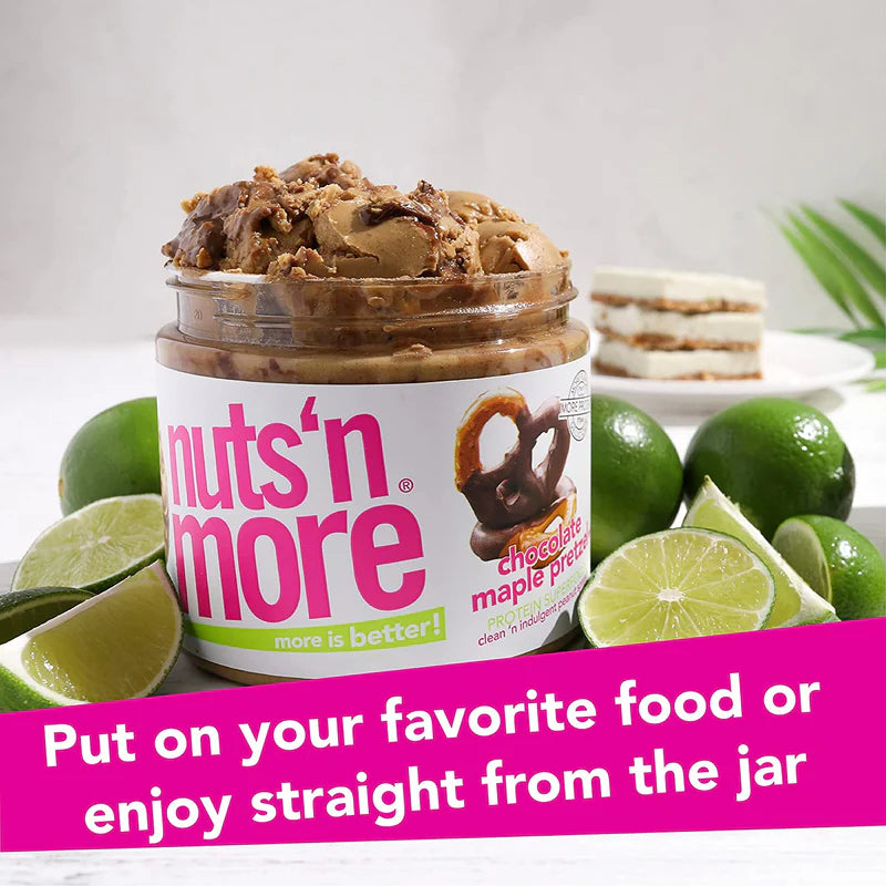 Nuts ‘N More Chocolate Maple Pretzel Peanut Butter Spread, Added Protein All Natural Snack, Low Carb, Low Sugar, Non-GMO, High Protein Flavored Nut Butter, 15 oz Jar - Pack of 2