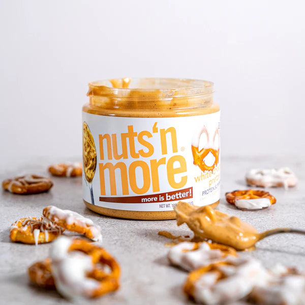 Nuts ‘N More White Chocolate Pretzel Peanut Butter Spread, Added Protein All Natural Snack, Low Carb, Low Sugar, Non-GMO, High Protein Flavored Nut Butter, 15 oz Jar - Pack of 2