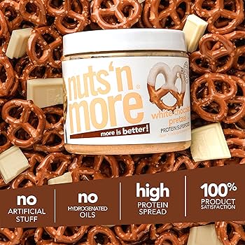 Nuts ‘N More White Chocolate Pretzel Peanut Butter Spread, Added Protein All Natural Snack, Low Carb, Low Sugar, Non-GMO, High Protein Flavored Nut Butter, 15 oz Jar - Pack of 2