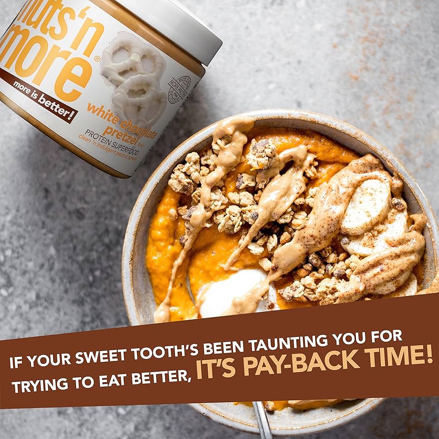 Nuts ‘N More White Chocolate Pretzel Peanut Butter Spread, Added Protein All Natural Snack, Low Carb, Low Sugar, Non-GMO, High Protein Flavored Nut Butter, 15 oz Jar - Pack of 2