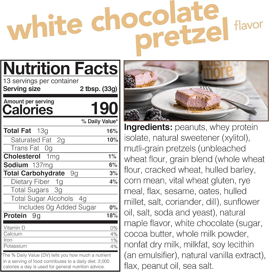 Nuts ‘N More White Chocolate Pretzel Peanut Butter Spread, Added Protein All Natural Snack, Low Carb, Low Sugar, Non-GMO, High Protein Flavored Nut Butter, 15 oz Jar - Pack of 2