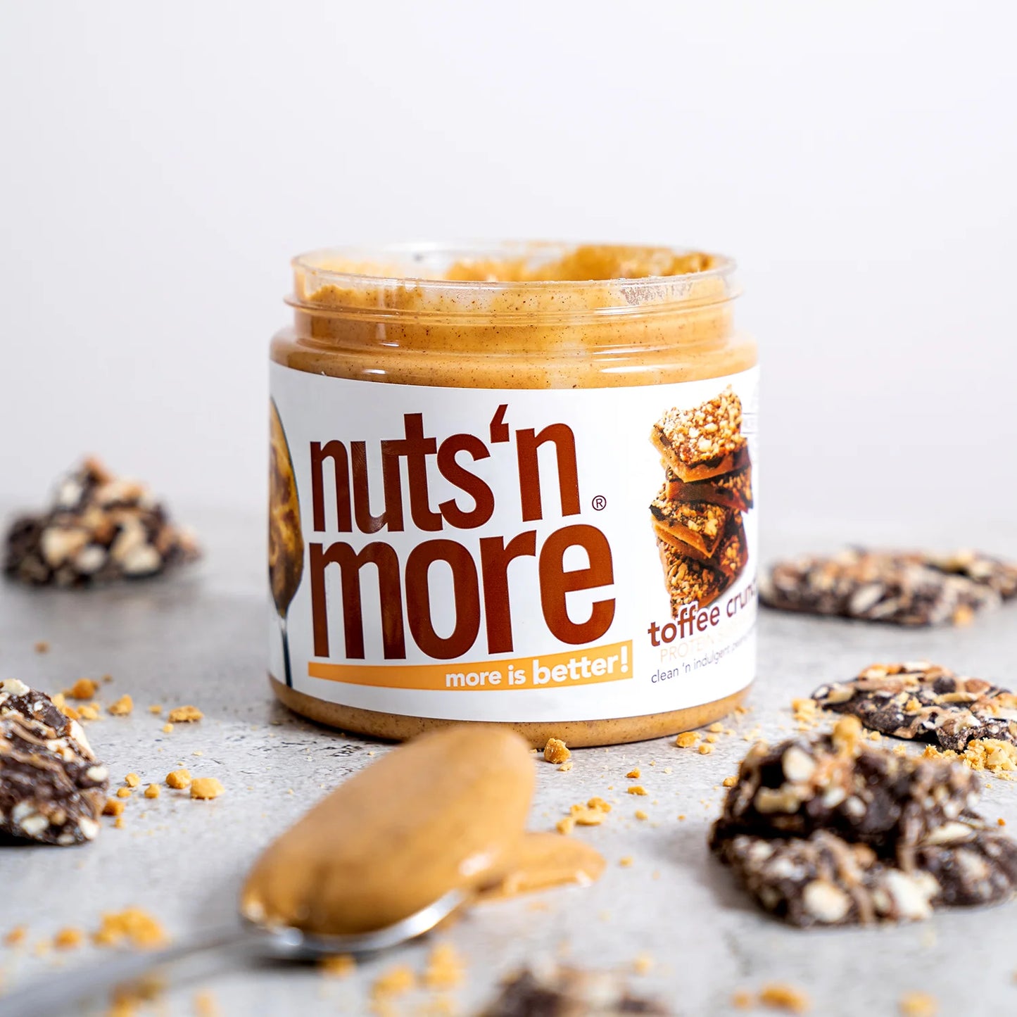 Nuts ‘N More Toffee Crunch Peanut Butter Spread, Added Protein All Natural Snack, Low Carb, Low Sugar, Non-GMO, High Protein Flavored Nut Butter, 15 oz Jar - Pack of 2